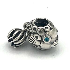 Pandora Retired Vintage Splish Splash Fish Charm Sterling w Blue Topaz Accent